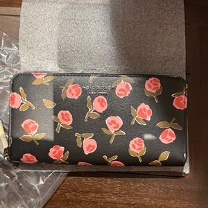 kate spade Black Wallet with Pink Rose Print